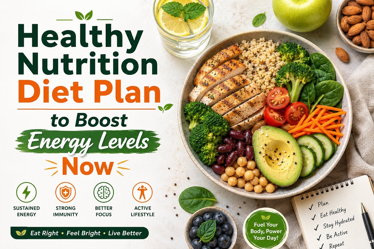 Eat smarter and feel energized with a healthy nutrition diet plan featuring balanced meals...