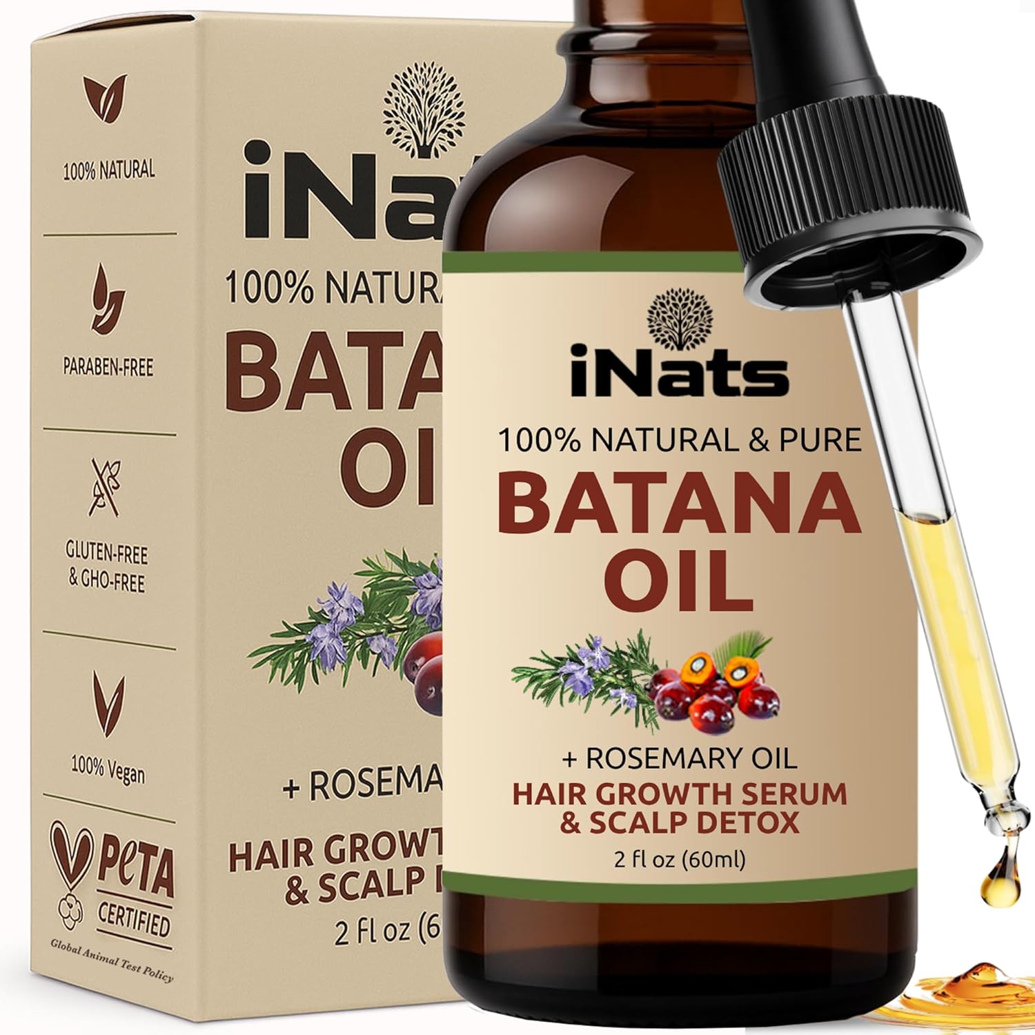 Experience stronger, healthier hair with iNats Batana Oil for Hair Growth with Rosemary (2...